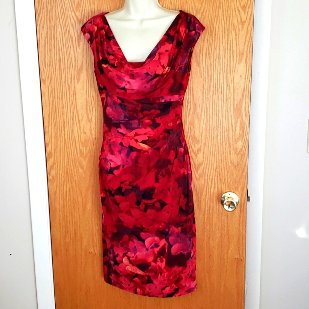 Lauren Ralph Lauren Dresses Floral print cap sleeve cowl neck ruched dress